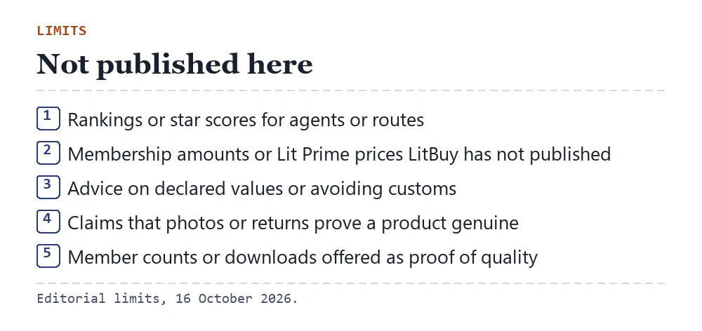 Five-item list of what this site does not publish: rankings, unpublished membership figures, declaration advice, authenticity claims, community sizes