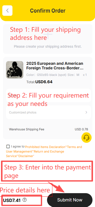 Order confirmation and address