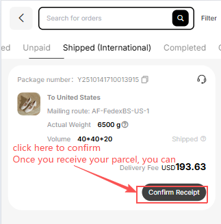Confirm Receipt control